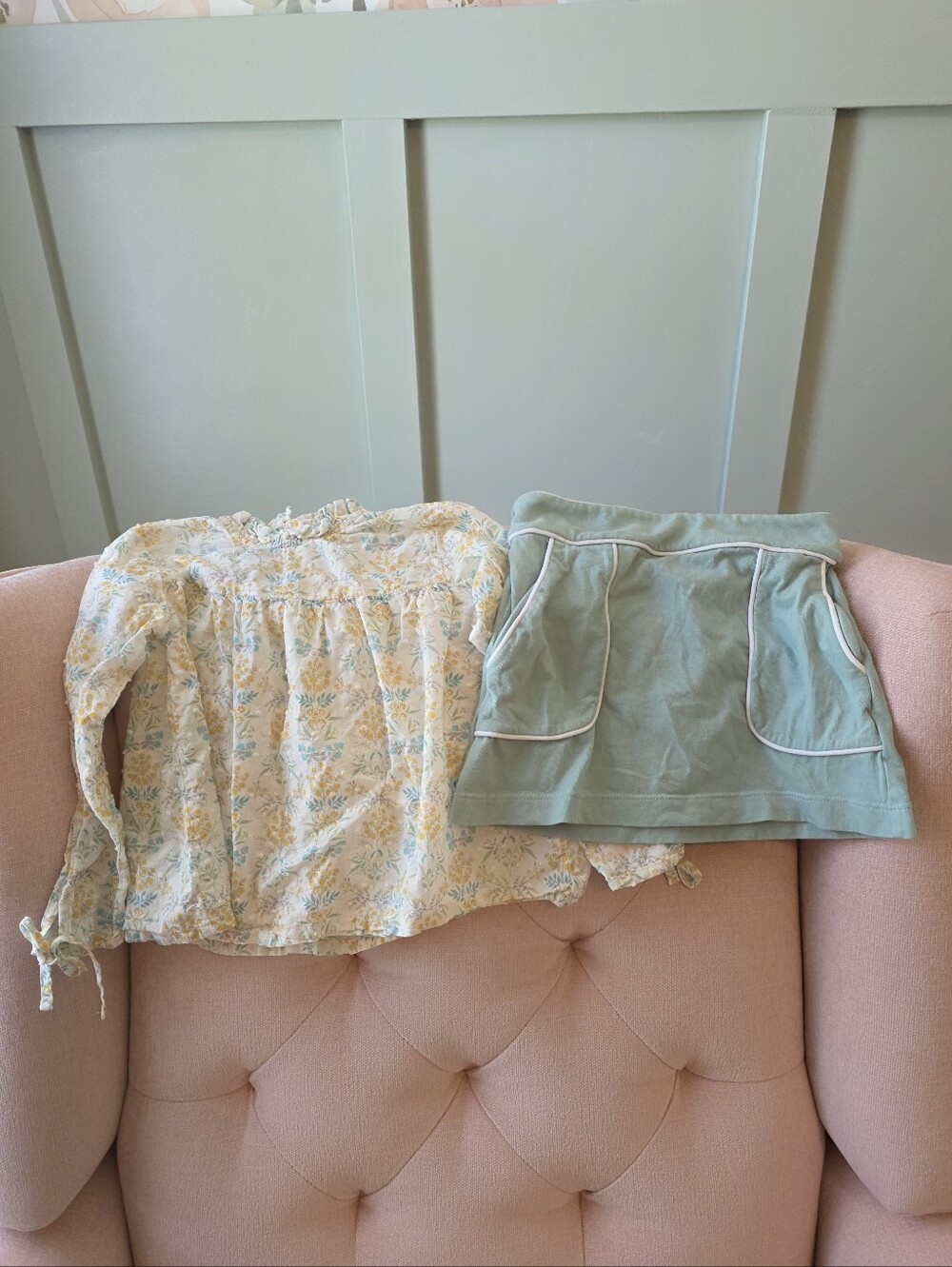 Bella Bliss 4 Or 4t Fall Green Pocket Skirt And Long Sleeve Blouse Outfit Set